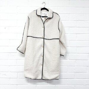 Andree by Unit White Sherpa Coat with Black Leather Trim